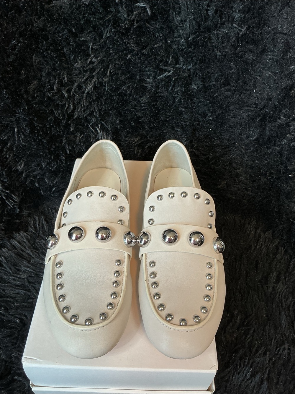 Karl Lagerfeld White Studded Leather Loafers